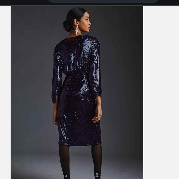 Anthropologie Twist Front Sequin Cocktail Dress - Picture 4 of 16